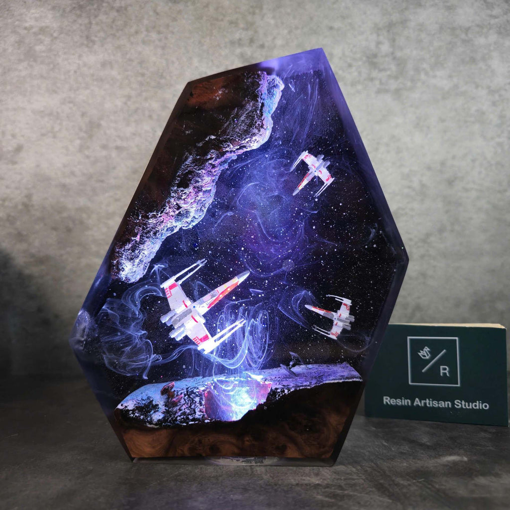 Handcrafted Artisan Galaxy Resin & Starship Diorama Lamp – Cosmic LED Ambient Night Light with Polished Resin Art & Multiple Size Options