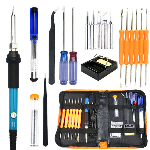 Adjustable Temperature Soldering Iron Kit-Complete Electronics Repair Tool Set with Desoldering Pump, Solder Wire & Multimeter Functions for Circuit Board Welding
