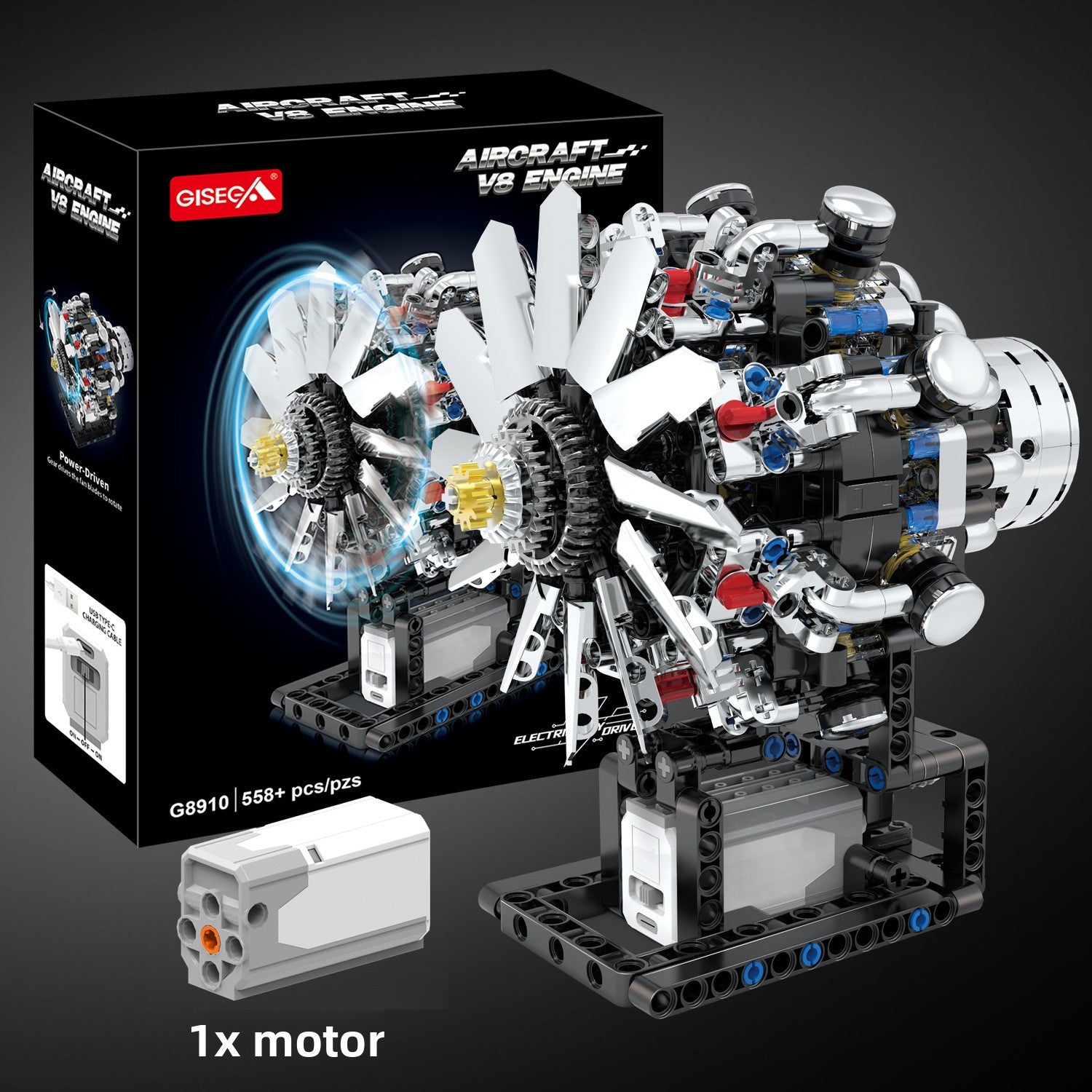 Motorize V8 Engine Mechanical Building Blocks set (800+Pcs)