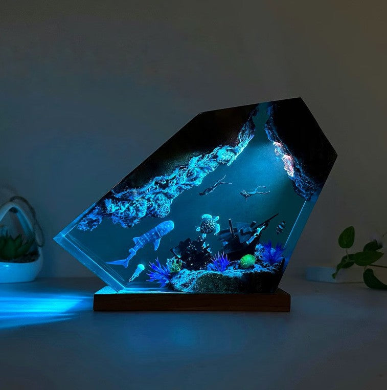 Handcrafted Submarine Deep-Sea Resin Art Lamp | Luxury Ocean-Themed Architectural Ambient Night Light