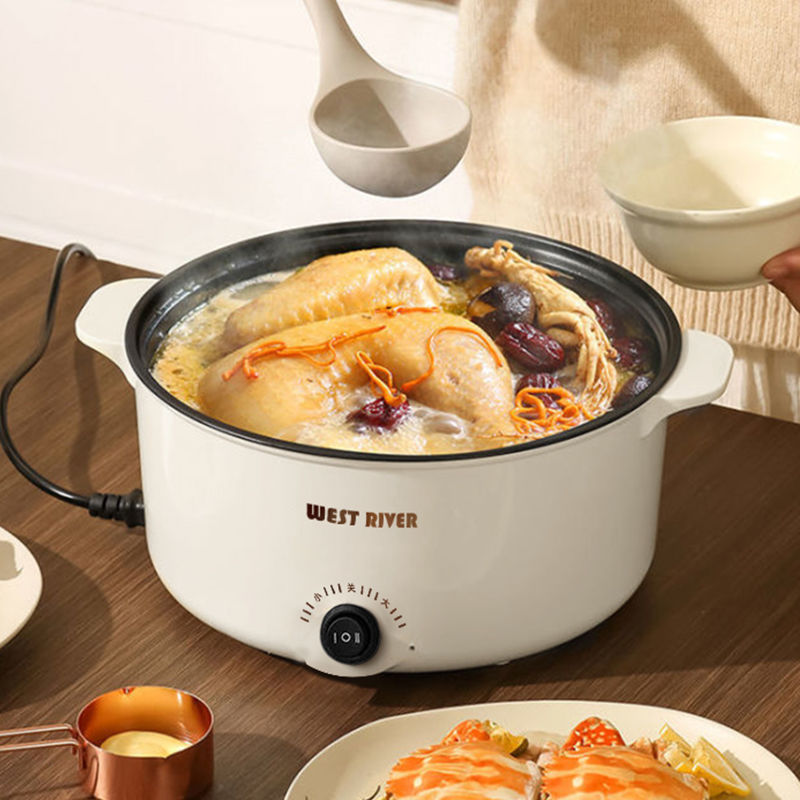 Multifunctional Electric Hot Pot with Steamer Basket | 2.5L-6.5L Dual Knob & Button Control Multi-Cooker | Non-Stick Countertop Cooker