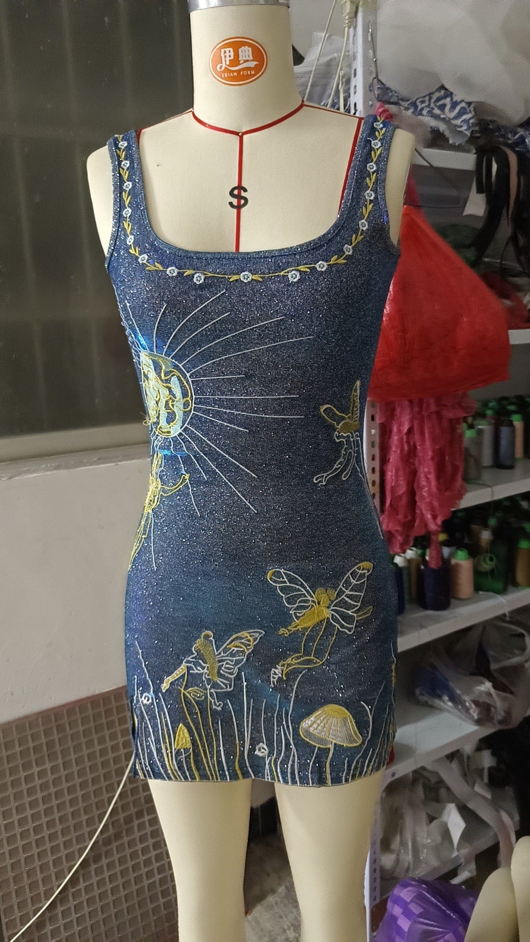 Celestial Aura 3D Embroidered Dress | High-Neck Sling Streetwear Mini