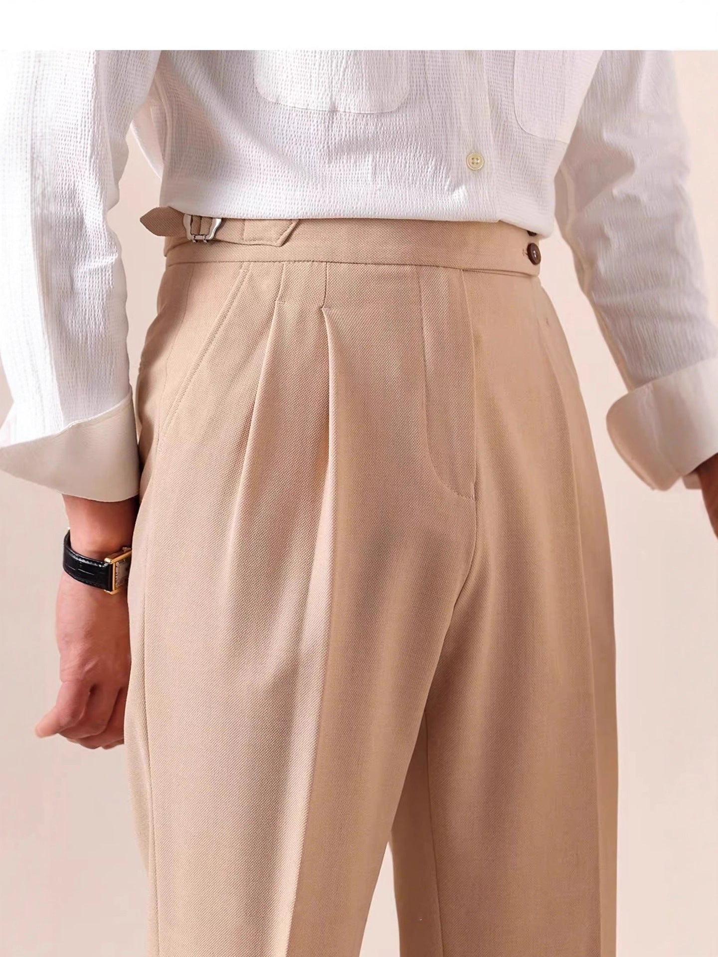 Italian Style High Waist Straight Leg Trousers