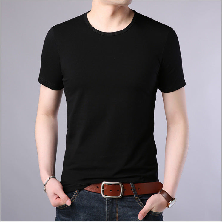 95 Cotton 5 Spandex high quality Short-sleeved T-shirt Men's Summer New Arrival Men's Round Neck Korean Style Slim-fit Slim-fit Top White