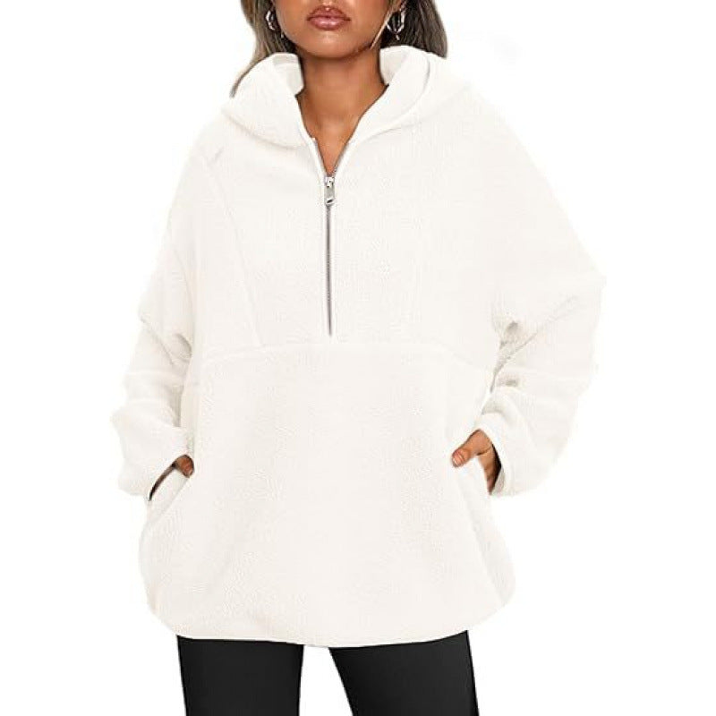 Quarter Zip Lambswool Hooded Sweatshirt