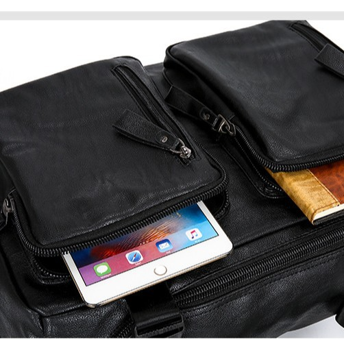 Multi-functional PU Leather Travel Backpack with Computer Compartment