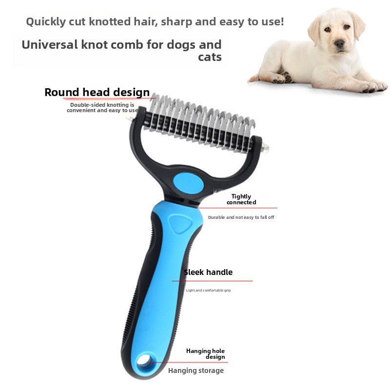 Professional Dual-Sided Pet Grooming Rake – Stainless Steel Anti-Rust Detangling & Undercoat DE shedding Tool with Ergonomic TPR Grip