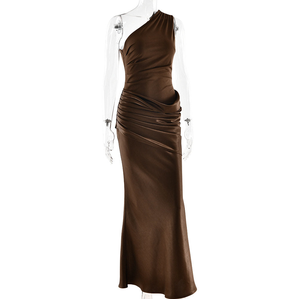 Wrinkled Satin Bodycon Long Skirt