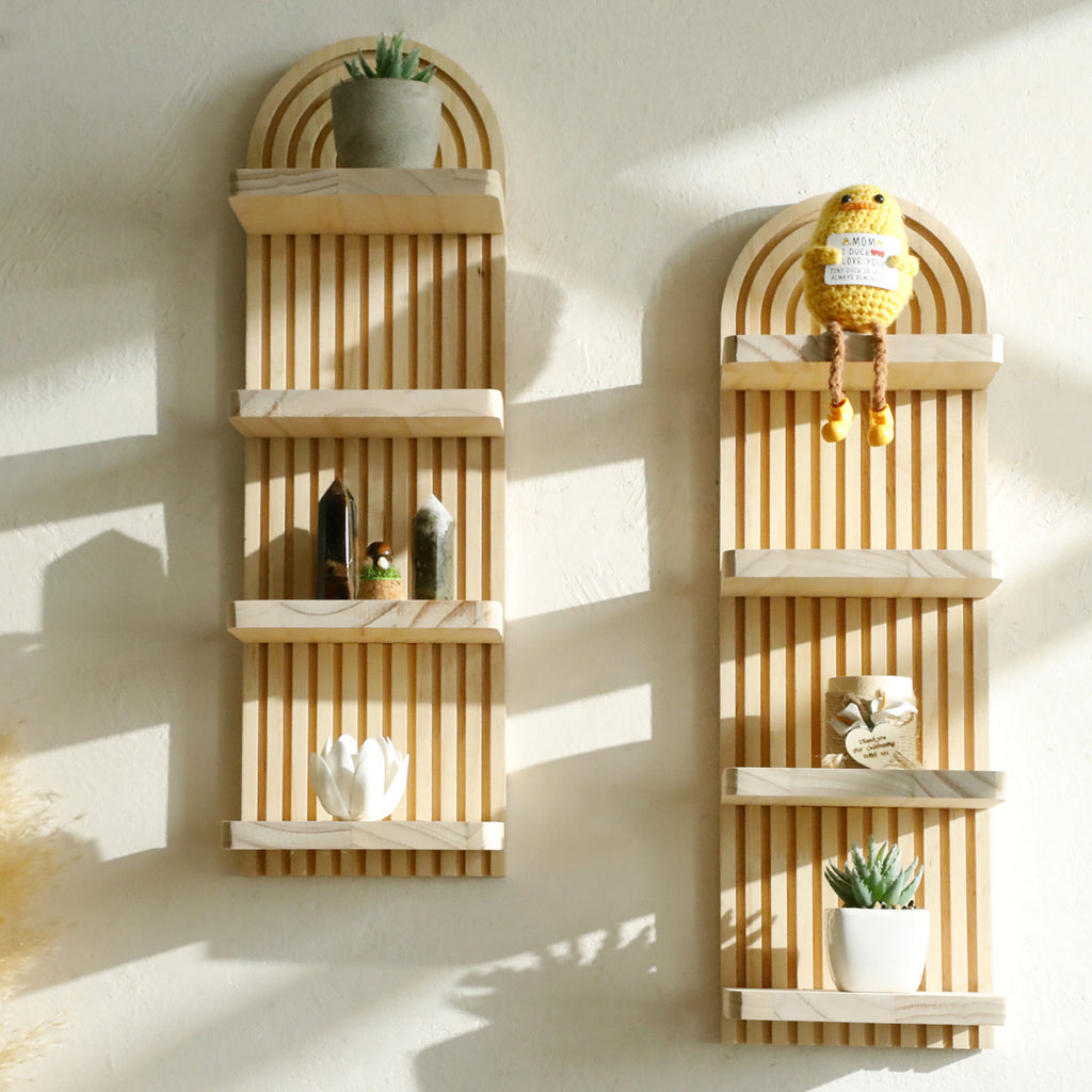 Arched Solid Wood Wall Flower Pot Storage Rack