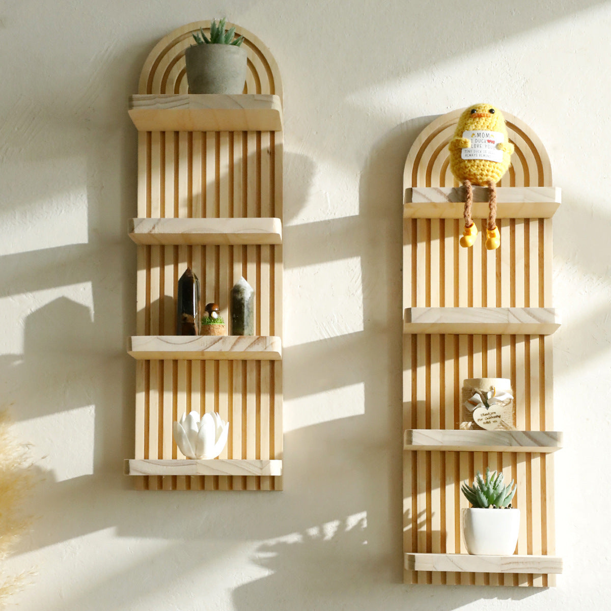Arched Solid Wood Wall Flower Pot Storage Rack