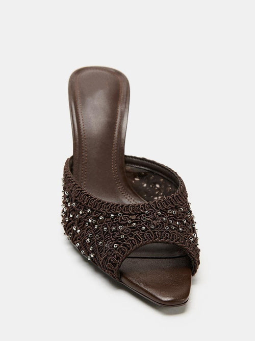 10cm Stiletto Heeled Mules | Glossy Peep-Toe Slip-On Sandals