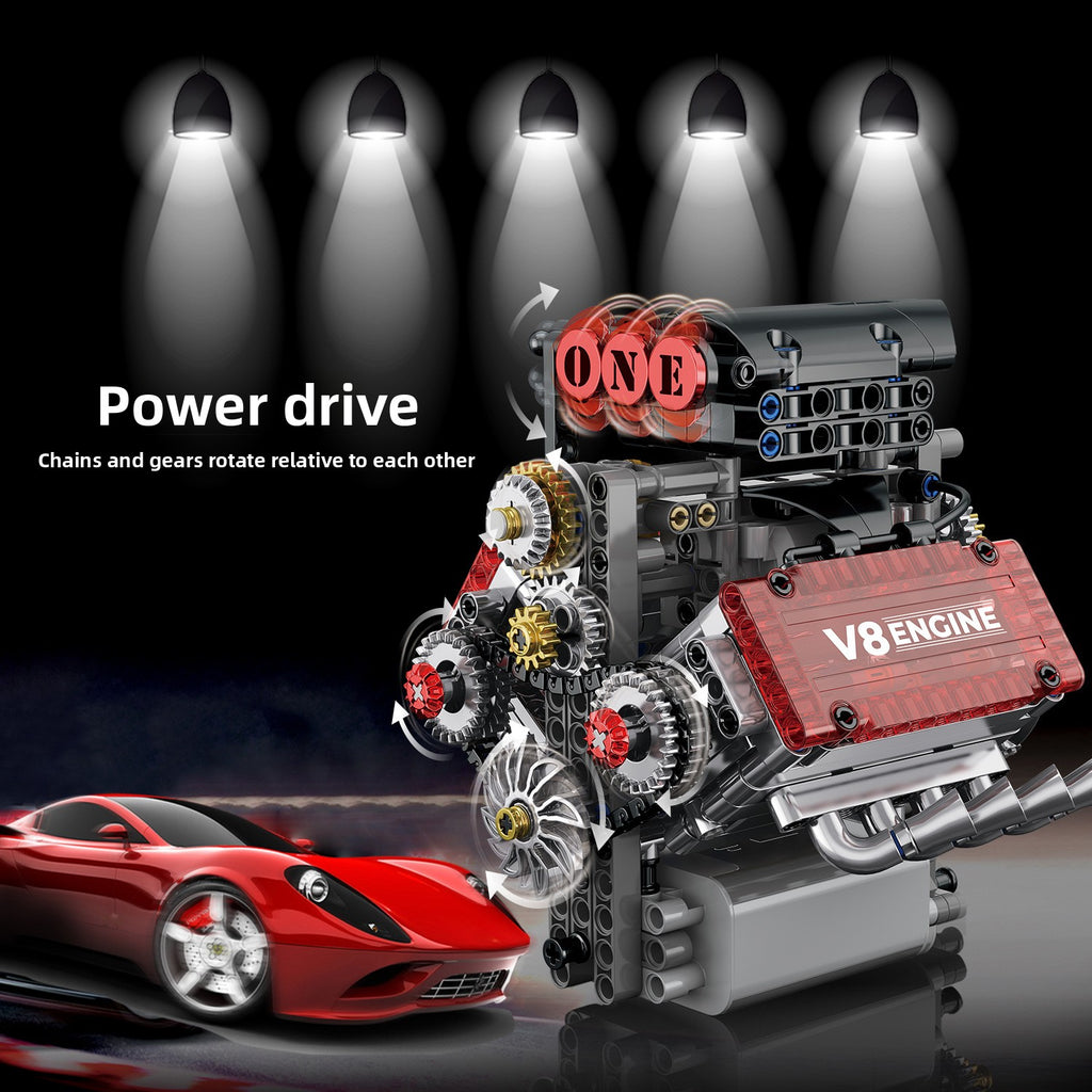 Motorize V8 Engine Mechanical Building Blocks set (800+Pcs)