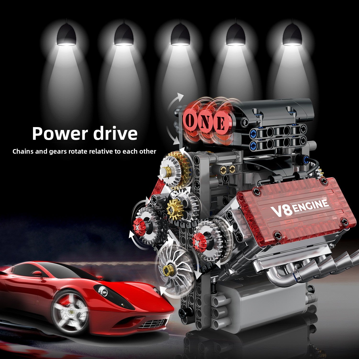 Motorize V8 Engine Mechanical Building Blocks set (800+Pcs)