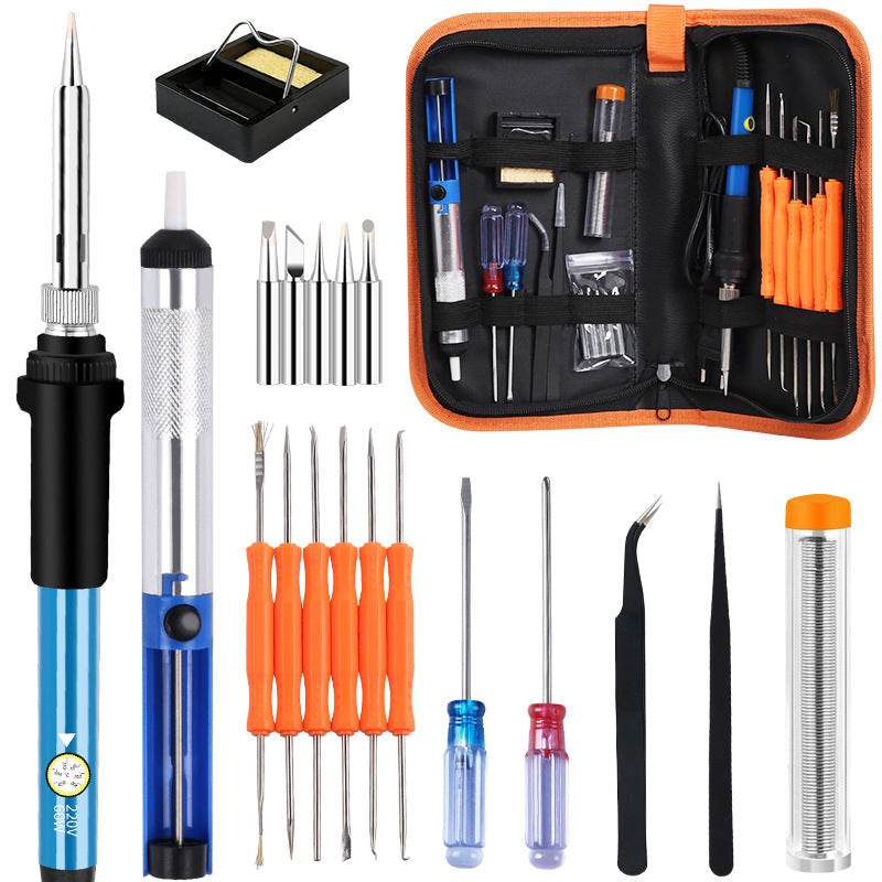 Adjustable Temperature Soldering Iron Kit-Complete Electronics Repair Tool Set with Desoldering Pump, Solder Wire & Multimeter Functions for Circuit Board Welding