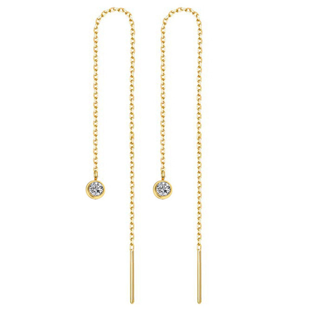 Stainless Steel Long Threader Earrings - Minimalist Star & Crystal Tassel Drop Jewelry