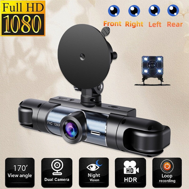 360 Four-Lens Vehicle Dash Cam | 1080P Front, Rear & Side Car Recorder