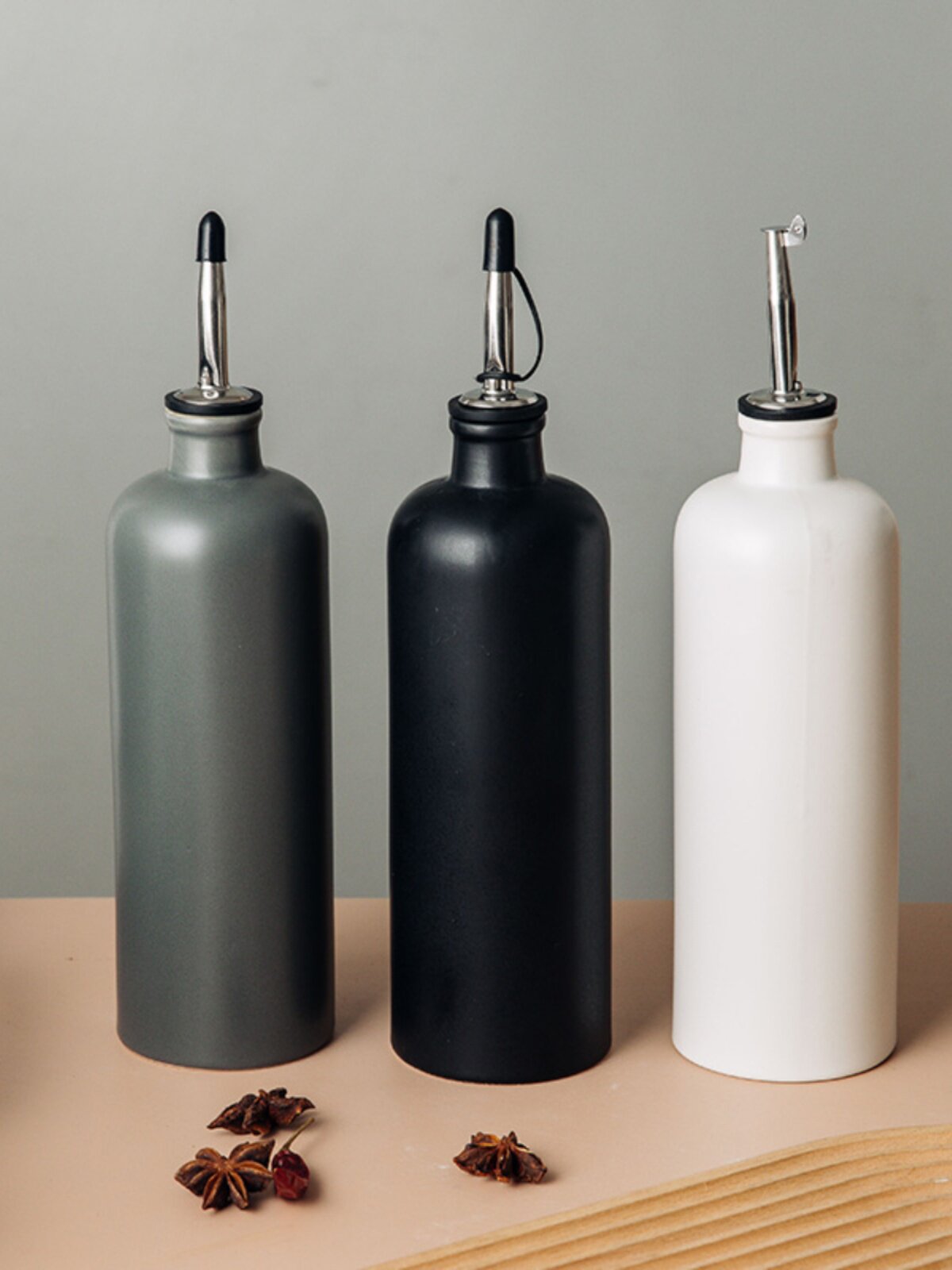 Ceramic Oil Bottle with Leak-Proof Lid and Funnel