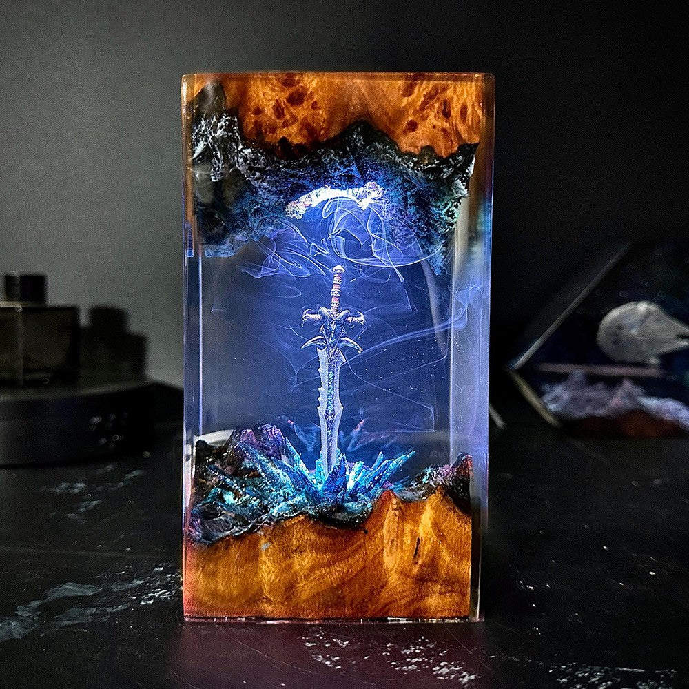 Magic Sword Night Light Solid Wood Resin Art Lamp