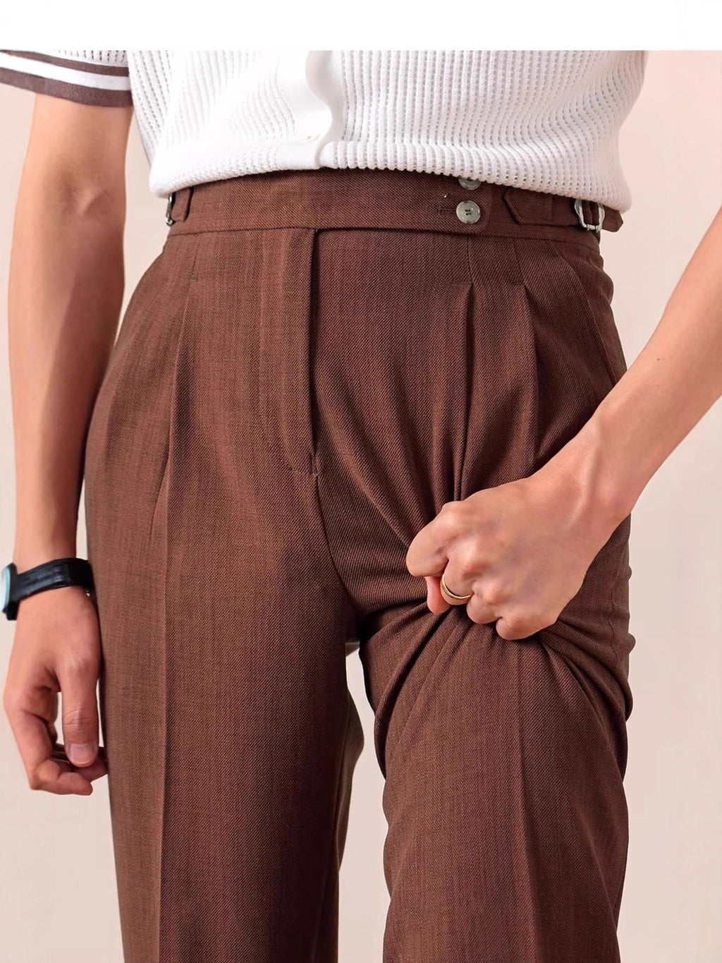 Italian Style High Waist Straight Leg Trousers