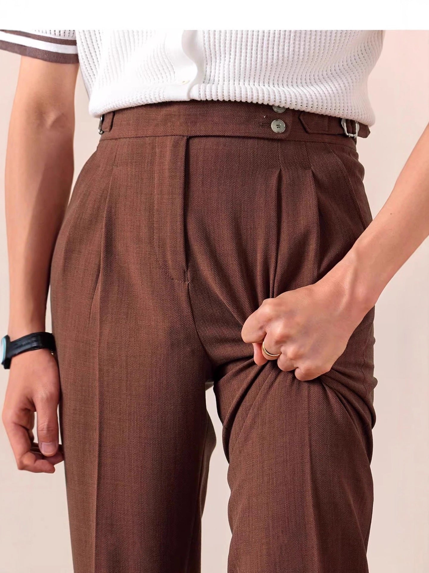 Italian Style High Waist Straight Leg Trousers