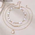 Geometric Pearl Layered Chain Necklace