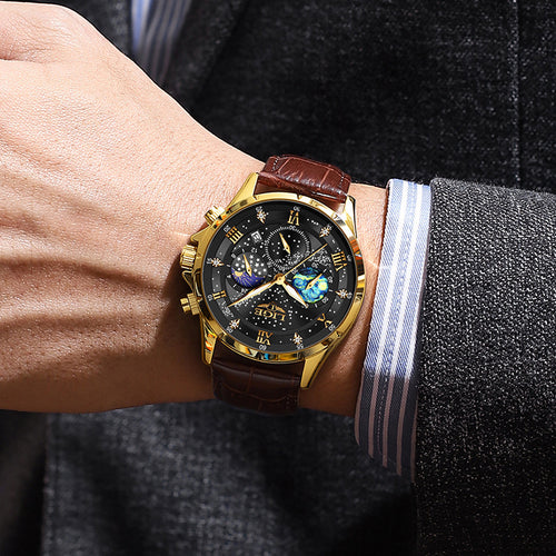 "Multi-Function Moon Phase Luminous Quartz Watch"