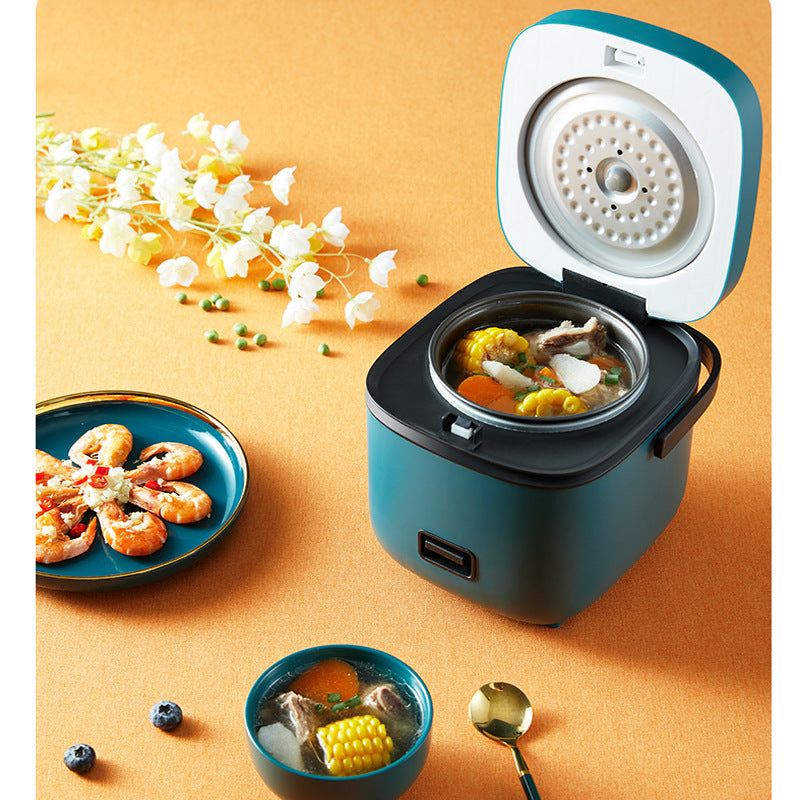 Mini Electric Rice Cooker For 1-2 People | Compact 200W Small Food Steamer & Warmer | Retro Square Multi-Functional Cooker For Apartments & Dorms