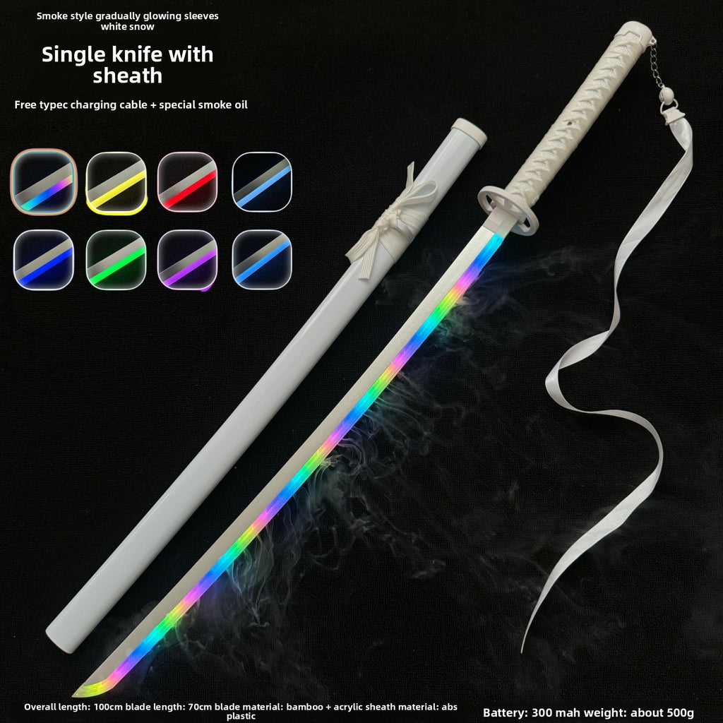 Collector-Grade Luminous Anime Cosplay Sword – Interactive Glowing Blade with Smoke-Style Gradient Sleeve, Dynamic Spinning Mechanism & Accessory Bundle