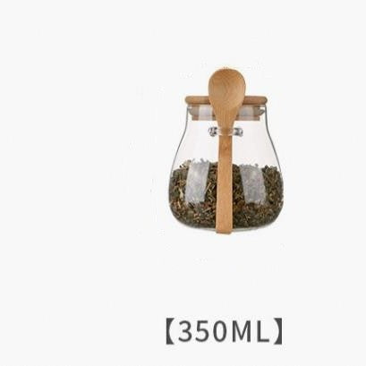 Glass Sealed Storage Jar with Spoon for Grains and Tea