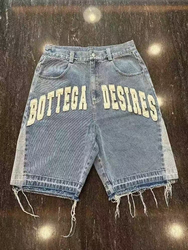 Retro Washed Denim Hip-Hop Shorts