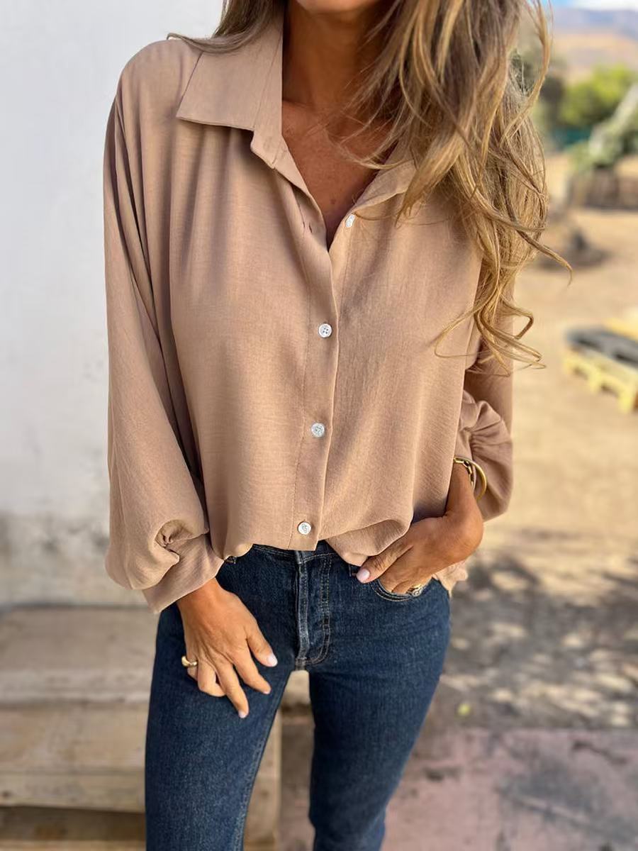 Women's Lapel Button Front Long Sleeve Shirt