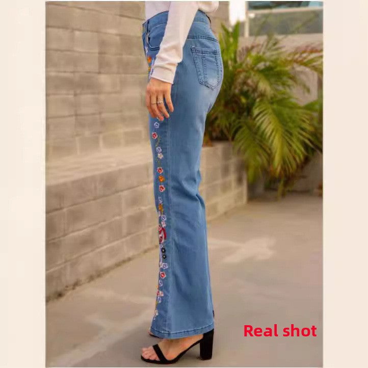 Women's Embroidered Flared Denim Pants