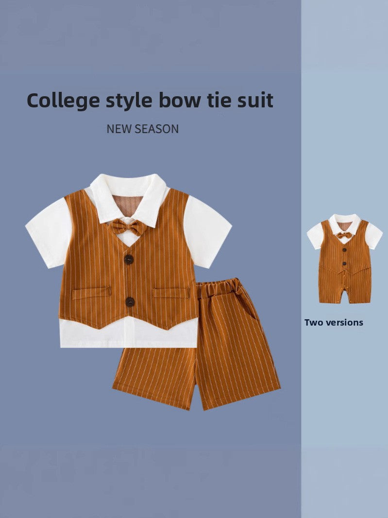 Boys Preppy Style Short Sleeve Suit