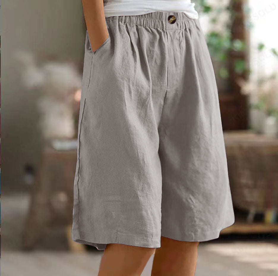 Womens Cotton Linen High Waist Shorts