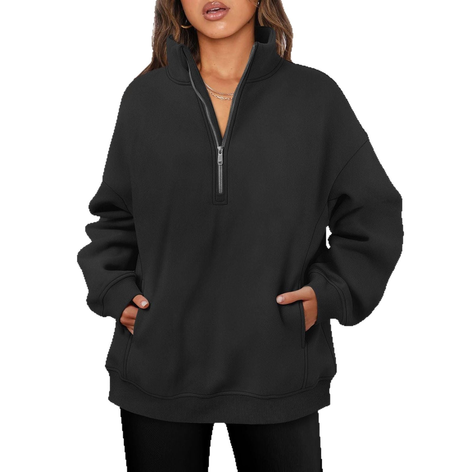 Womens Half Zip Stand Collar Sweatshirt