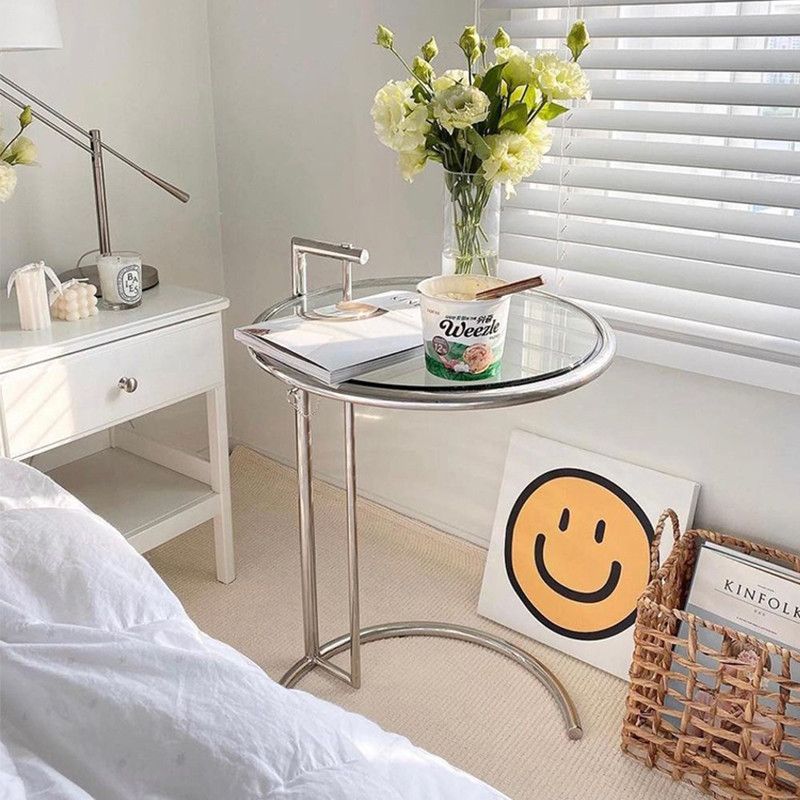 Stainless steel glass-edged liftable coffee table