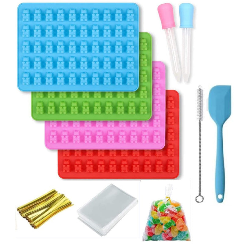 Silicone Gummy Bear & Dinosaur Candy Mold Set - Food-Grade Chocolate Making Kit with Liquid Droppers, Spatula & Gift Bags for Homemade Fruit Gummies, Jellies & Treats