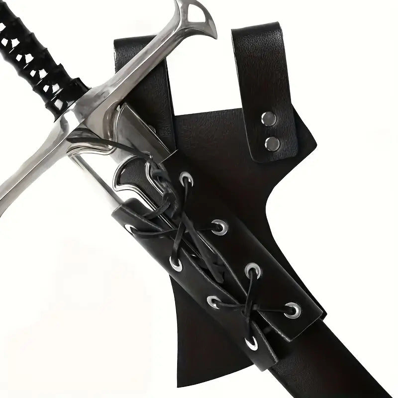 Adjustable Knight-Style Cosplay Sword Scabbard – PU Leather LARP Sword Holder with Optional Belt Attachment
