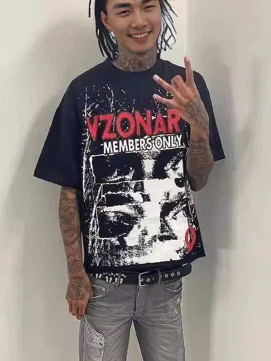 Gothic Graphic Print Men's T-Shirt Y2K Streetwear Short Sleeve