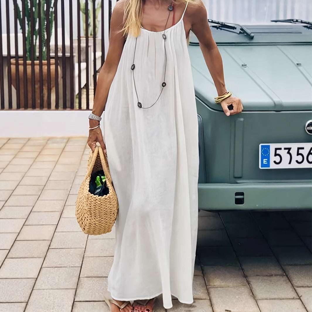 Womens Backless Loose Long Home Dress