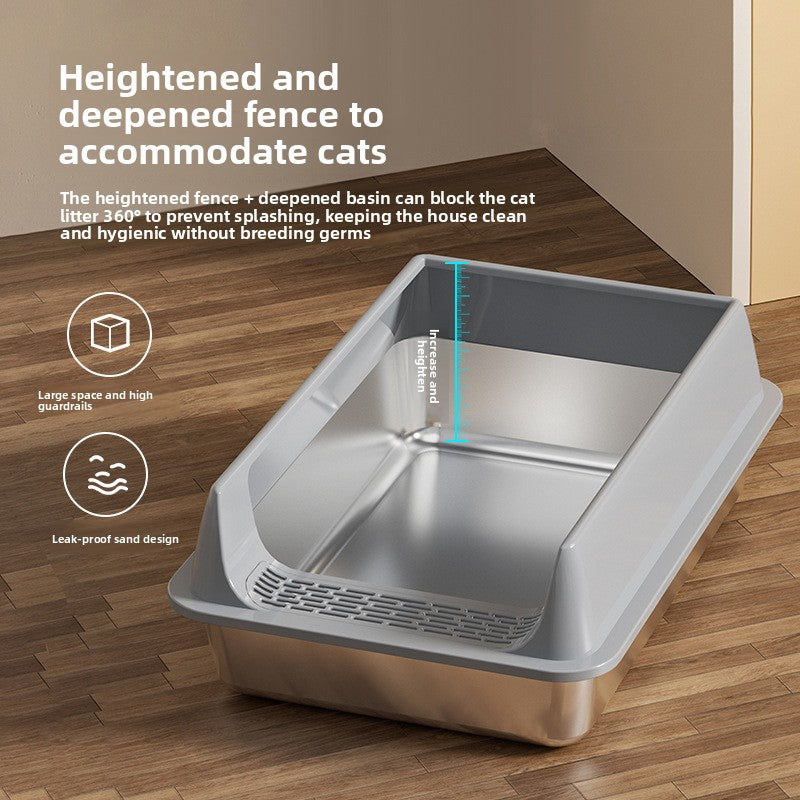 Stainless Steel Semi-Enclosed Cat Litter Box with Lid