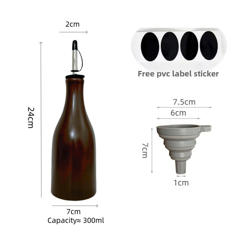 Ceramic Oil Bottle with Leak-Proof Lid and Funnel