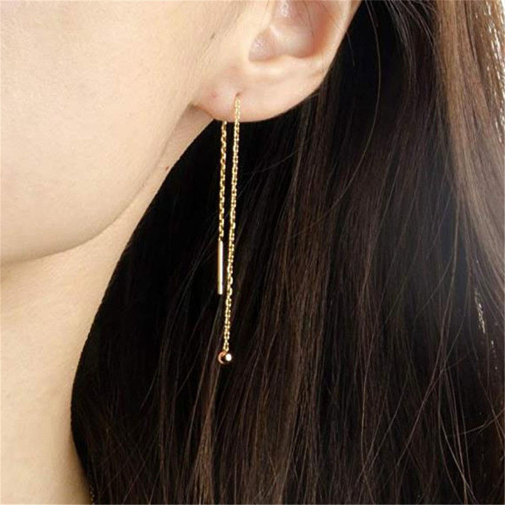 Stainless Steel Long Threader Earrings - Minimalist Star & Crystal Tassel Drop Jewelry