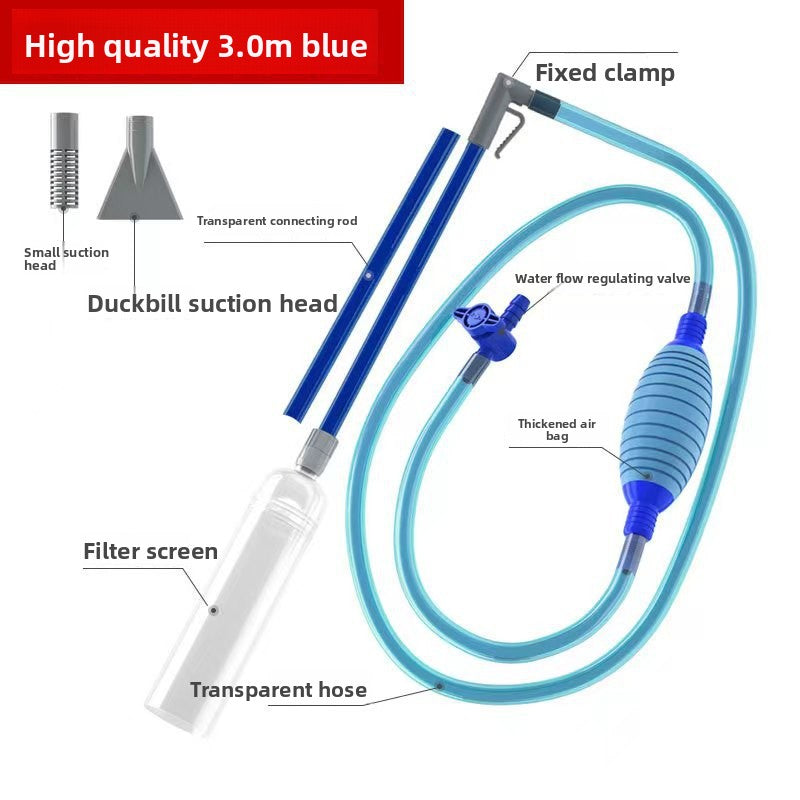 Multi-Function Aquarium Siphon Water Changer & Gravel Cleaner - Manual Fish Tank Sand Washer Vacuum Kit with Duckbill Attachment (1.5m - 3m)