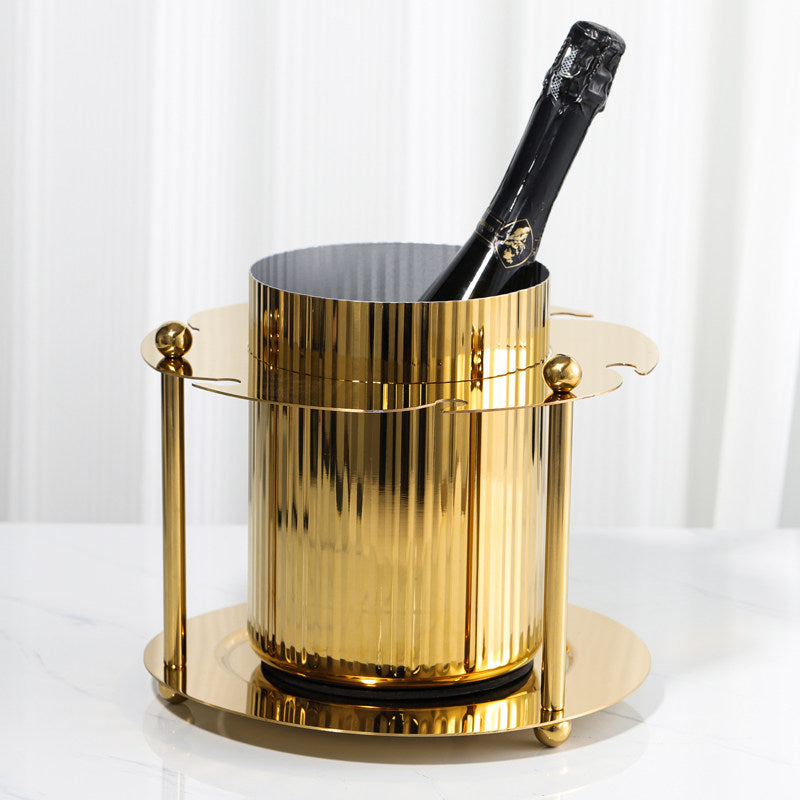 Grand Horizon Fluted Metal Wine & Champagne Chilling Bucket | Architectural Bar & Tabletop Display