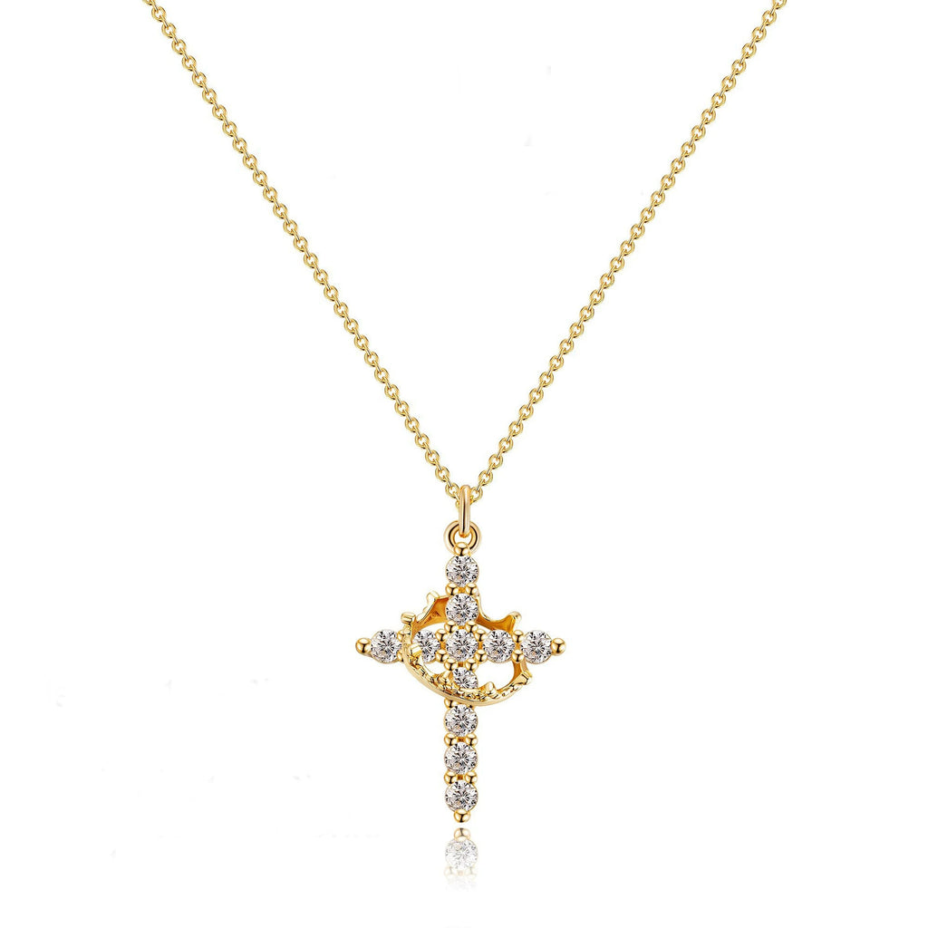 Aethelgard Rotating Cross & Crown Pavé Pendant Necklace | 18k Gold & Sterling Finish Luxury Jewelry