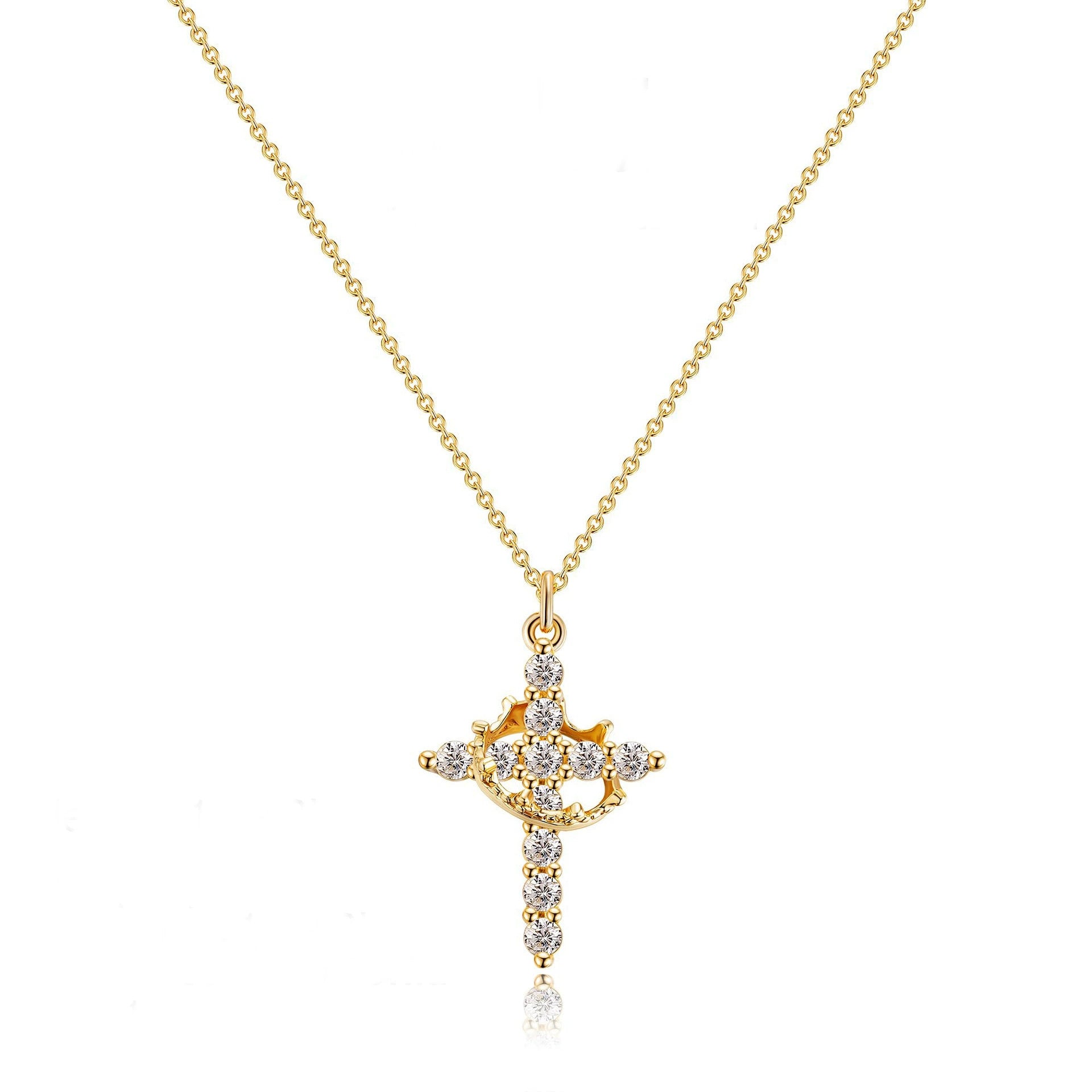 Aethelgard Rotating Cross & Crown Pavé Pendant Necklace | 18k Gold & Sterling Finish Luxury Jewelry