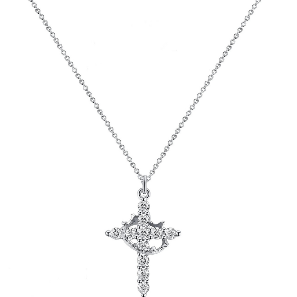 Aethelgard Rotating Cross & Crown Pavé Pendant Necklace | 18k Gold & Sterling Finish Luxury Jewelry