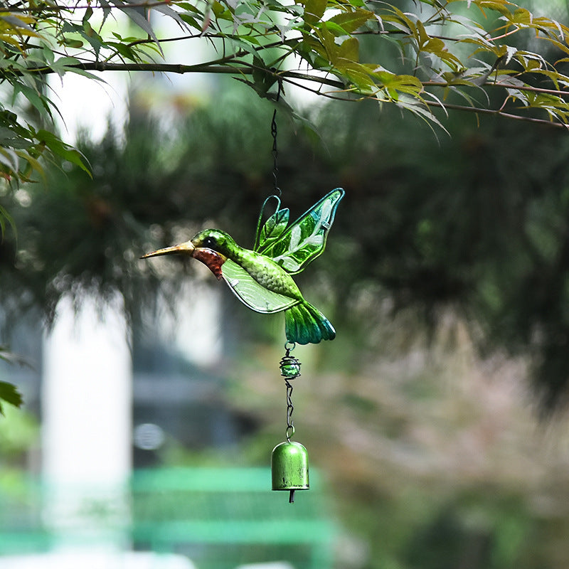 Handcrafted Stained Glass & Metal Wind Chimes - Hummingbird & Dragonfly Garden Decor