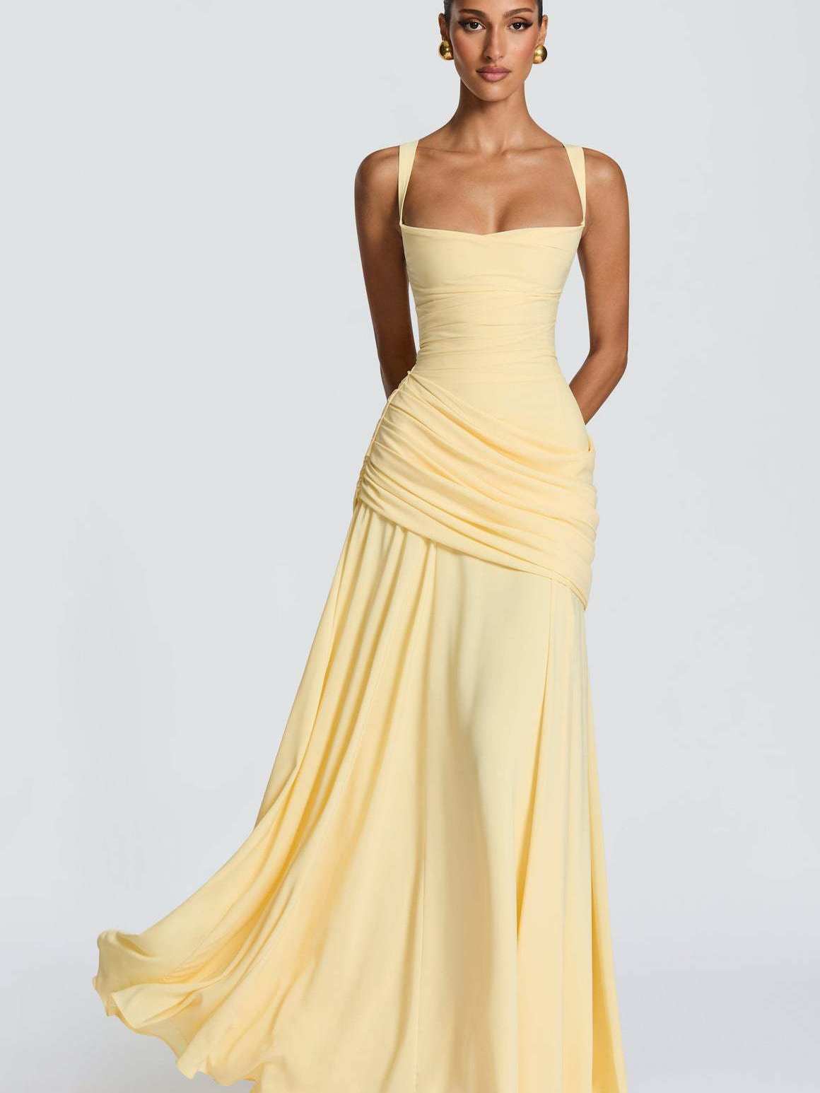Strappy Waist Cinching A-Line Long Dress